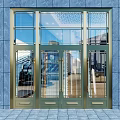 Golden Frame Glass Panel Double Doors With Blue Marble Wall And Tiled Floor Exterior