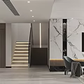 Modern Elegant Living Room Interior With Wooden Partition Circular Decoration Gray Sofa And Pendant Light