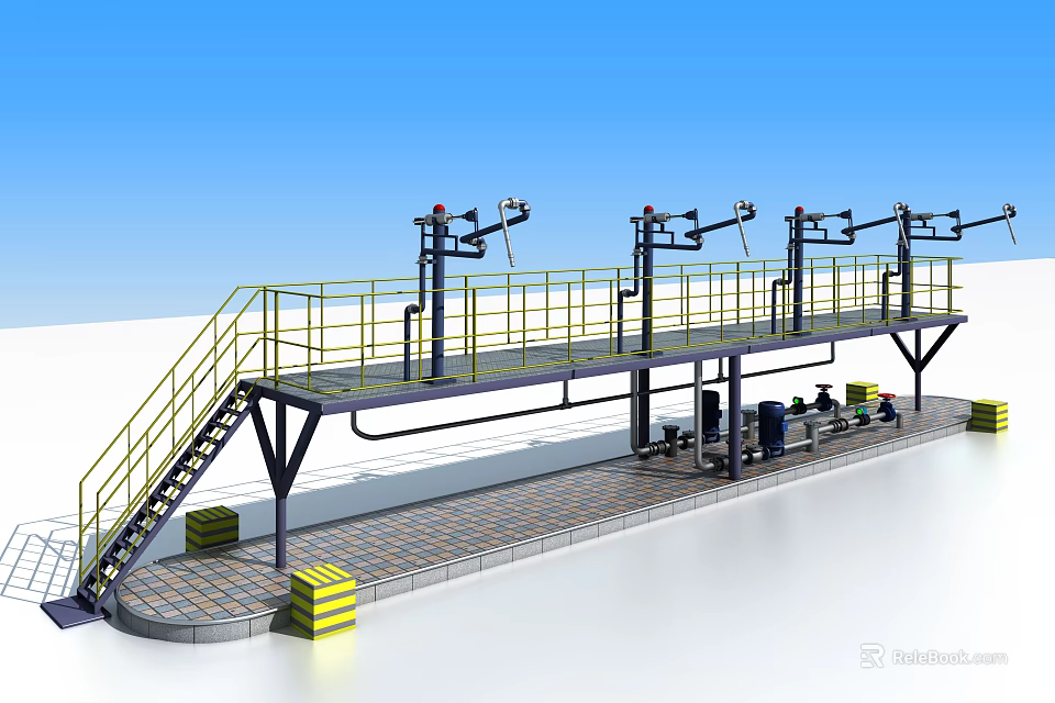Industrial Equipment Platform Structure With Metal Staircase Safety Railing And Structural Components 3d model 