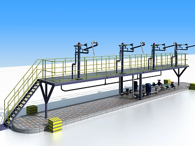 Industrial Equipment Platform Structure With Metal Staircase Safety Railing And Structural Components 3d model