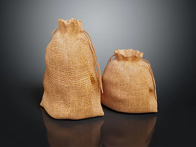 Two Different Sizes Burlap Bags With Drawstring Closure For Daily Necessities Storage 3d model