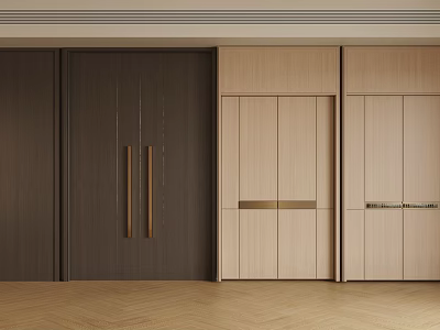 Modern Double Doors Interior Design With Dark Wood Panels And Brass Handles 3d model