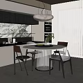 Modern Restaurant Interior With Round Dining Table Chairs Pendant Light And Marble Countertop
