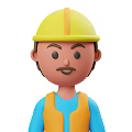 Cartoon Construction Worker Character With Yellow Hard Hat And Blue Shirt