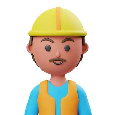 Cartoon Construction Worker Character With Yellow Hard Hat And Blue Shirt 3d model