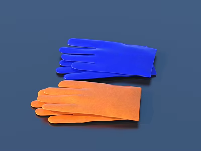 Blue and Orange Protective Gloves Paired for Household Cleaning Tasks 3d model