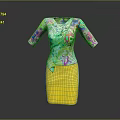 Stylish Colorful Patterned Top With Three Quarter Sleeves And Yellow Skirt