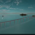 Long Bridge Over Blue Ocean Connecting Green Island With Sailboats And Clear Sky