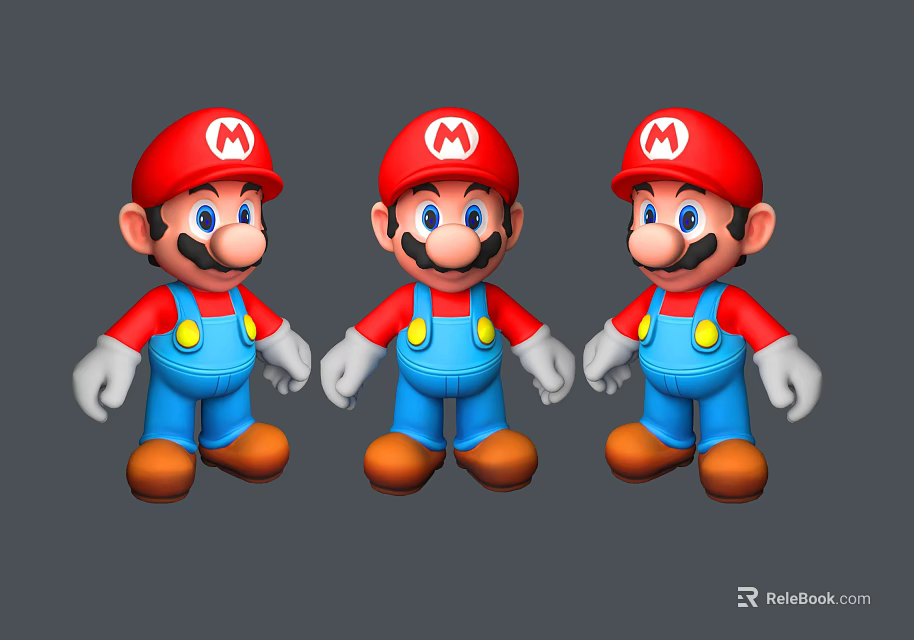 Three Mario Dolls With Red Hats Blue Overalls And Different Poses 3d model 