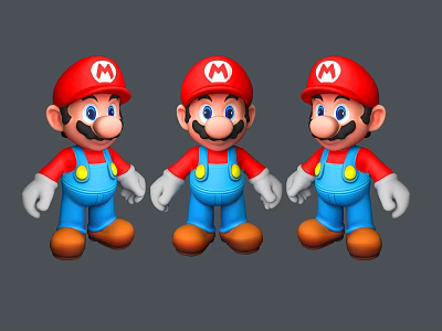 Three Mario Dolls With Red Hats Blue Overalls And Different Poses 3d model