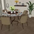American Round Dining Table and Chair Combination 3d model