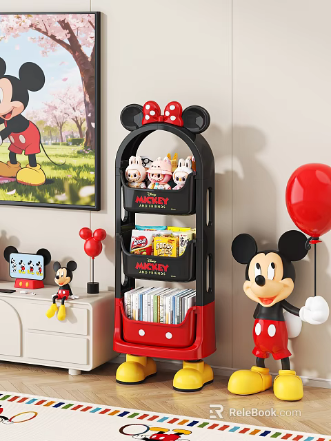 Mickey Mouse Themed Storage Shelf with Minnie Bow for Kids Room Toy Book Organization 3d model 