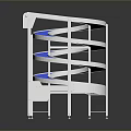 Modern Architectural Structure With White Frame Blue Panels Curved Design And Metal Brackets