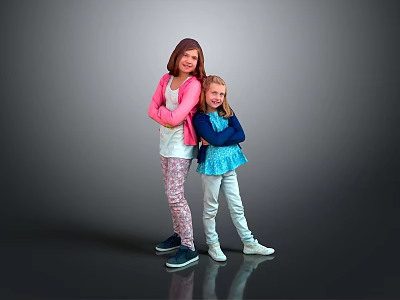 Two Young Girls With Long Shiny Hair And Happy Expressive Faces 3d model