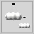 Two Cloud Shaped White Chandeliers With Black Base Against Gray Background