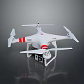 White Drone With Red Stripes Four Propellers Landing Gear And Camera 3d model