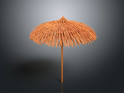 Natural Straw Outdoor Umbrella Furniture with Wooden Pole and Classic Design 3d model