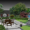 Traditional Chinese Garden Landscape With Rockery Stones Flowing Water And Green Plants