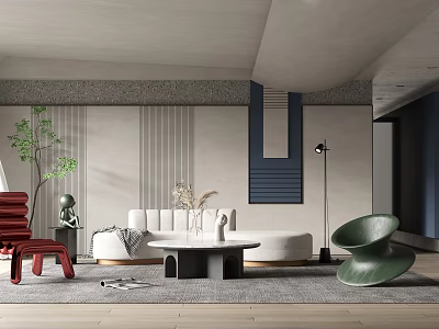 Modern Living Room Interior With Sofa Unique Coffee Table Green Accent Chair And Wall Design 3d model