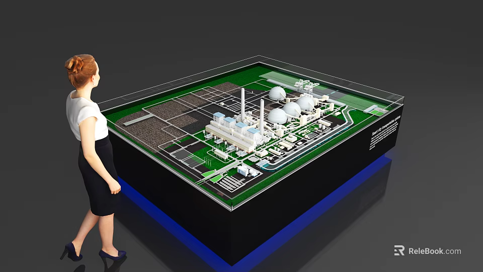 Woman Inspecting Commercial Equipment in Industrial Facility Scale Model Layout Design 3d model 