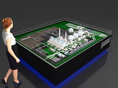 Woman Inspecting Commercial Equipment in Industrial Facility Scale Model Layout Design 3d model
