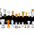 Various Gold and Silver Trophies Medals Display with Different Styles and Designs