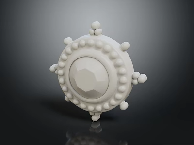 Round White Carved Ornament with Raised Beads and Central Polygonal Design 3d model