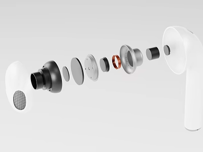 Headphone Speaker Exploded View Design With White Black Components And Structure 3d model