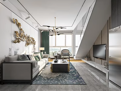 Modern Light Luxury Loft Living Room With Elegant Decor And Comfortable Home Furniture 3d model