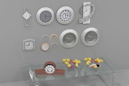 Wall clock, pendulum clock, iron basin, lemon cherries 3d model