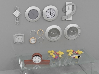 Wall clock, pendulum clock, iron basin, lemon cherries 3d model