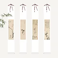 Traditional Chinese Scroll Paintings with Bamboo Branches Birds and Calligraphy Art