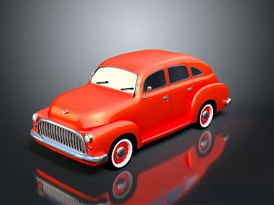 Vintage Red Classic Car With Shiny Body And White Wheels On Black Background 3d model