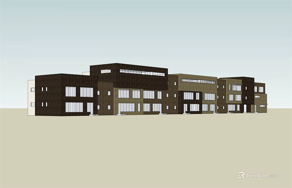 Modern Office Building Exterior With Dark Brown Facade And Multiple Windows 3d model