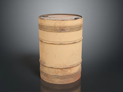 Vintage Beige Metal Barrel With Rusted Surface And Circular Stripes For Household Use 3d model