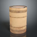 Vintage Beige Metal Barrel With Rusted Surface And Circular Stripes For Household Use