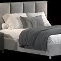 Modern Double Bed With Gray Headboard White Bedding Dark Blanket And Nightstand 3d model
