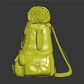 Outdoor Adventure Backpack With Brown Yellow Straps Green Roll And Blue Flask