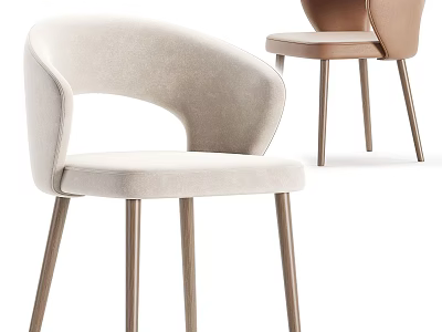 Modern Upholstered Dining Chairs With Curved Backrest And Sturdy Metal Legs Design 3d model