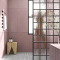 Modern Partition Interior Design With Metal Frame Geometric Pattern And Pink Wall 3d model