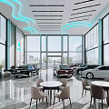 Modern Car Dealership Showroom With Cars Large Windows And Seating