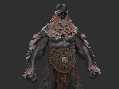Bald Masked Dark Fantasy Warrior Character With Tattered Leather Armor And Skull Belt 3d model