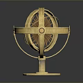 Golden Decorative Sphere Ornament With Metal Rings And Base For Home Decor