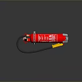 Red Fire Extinguisher With Black Hose Yellow Nozzle And Safety Label