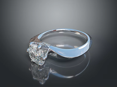 Elegant Diamond Ring With Sparkling Center Stone And Silver Band Design 3d model