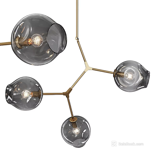 Modern Multi Arm Chandelier With Transparent Glass Shades And Gold Brass Frame 3d model 