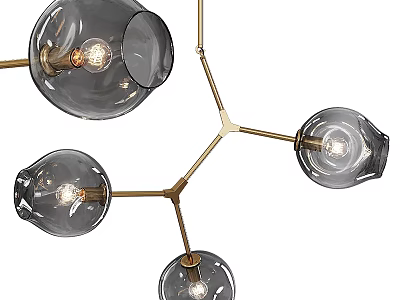 Modern Multi Arm Chandelier With Transparent Glass Shades And Gold Brass Frame 3d model