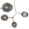 Modern Multi Arm Chandelier With Transparent Glass Shades And Gold Brass Frame