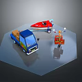 Colorful Cartoon Toy Transport Models Featuring Blue Cargo Truck Red Racer And Delivery Motorcycle
