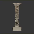 Intricately Carved Stone Column With Classical Design And Square Base
